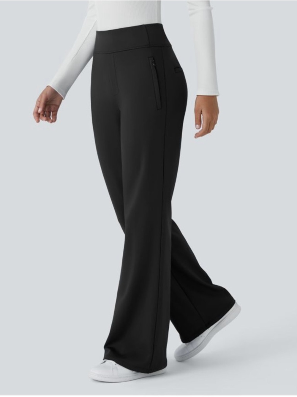 Halara Flex Day Stretch Mid Rise side zipper pocket work flare pant